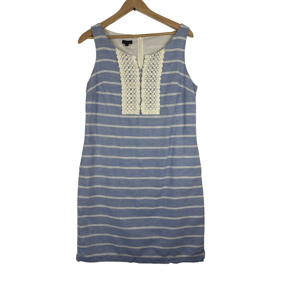 Talbots Chambray Dress Sz 8 Linen Blend Dress Blue Coastal Grandma Resort Summer